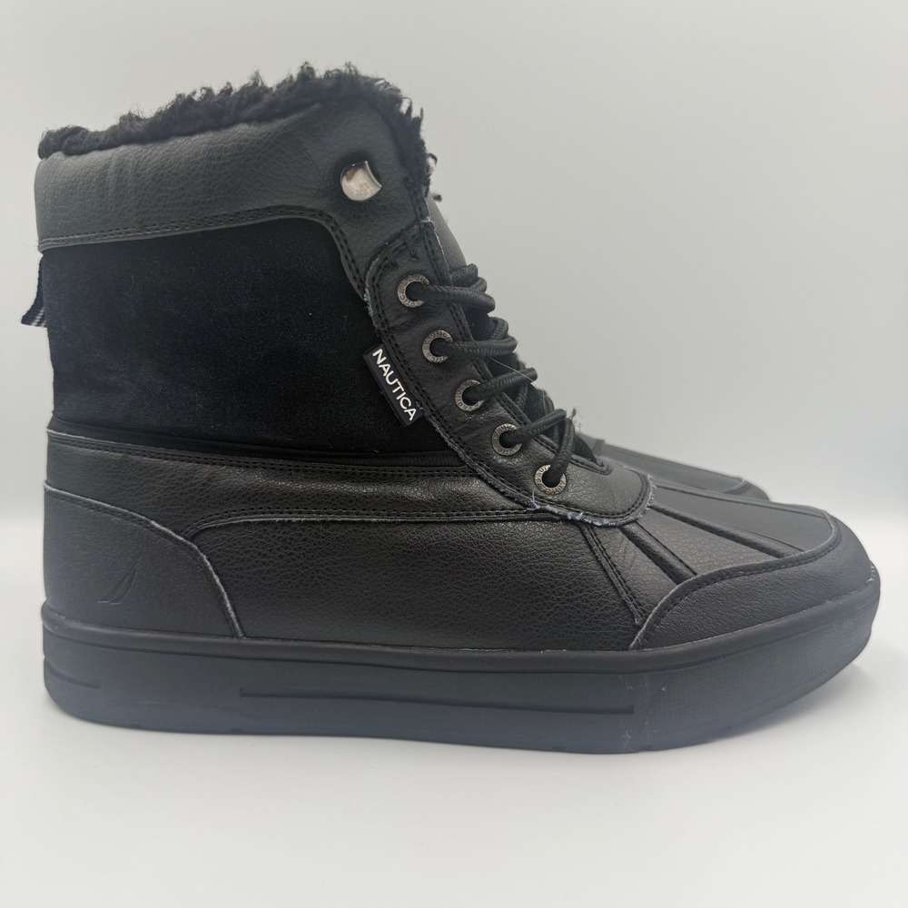 Nautica Lockview Men's Size 9 Duck Boots Faux Fur Lined Winter Black Womens 10.5
